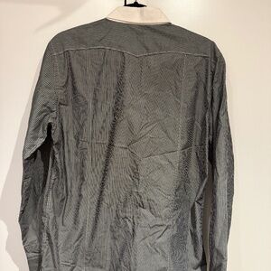 G Star Raw Shirt Mens Large Gray White Striped Long Sleeve Button Up Slim Fit